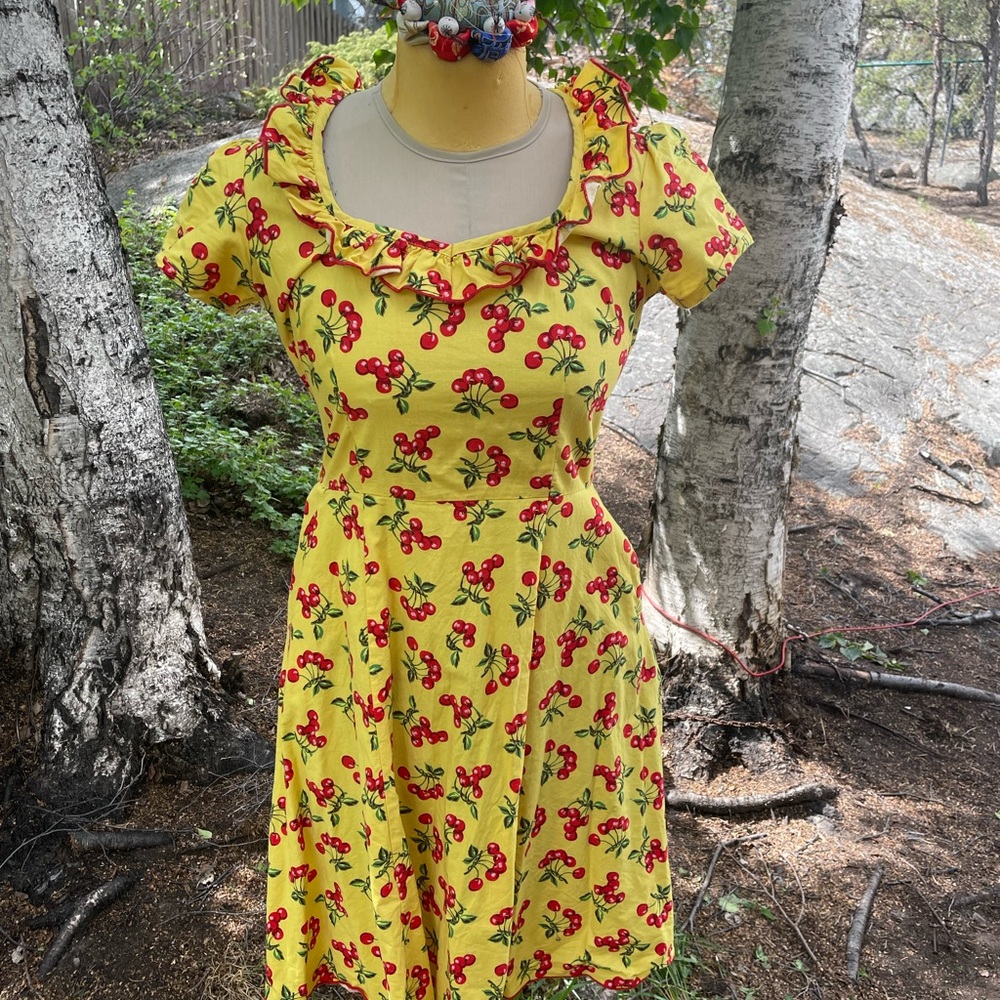 Bernie Dexter Cherry Print Yellow Dress